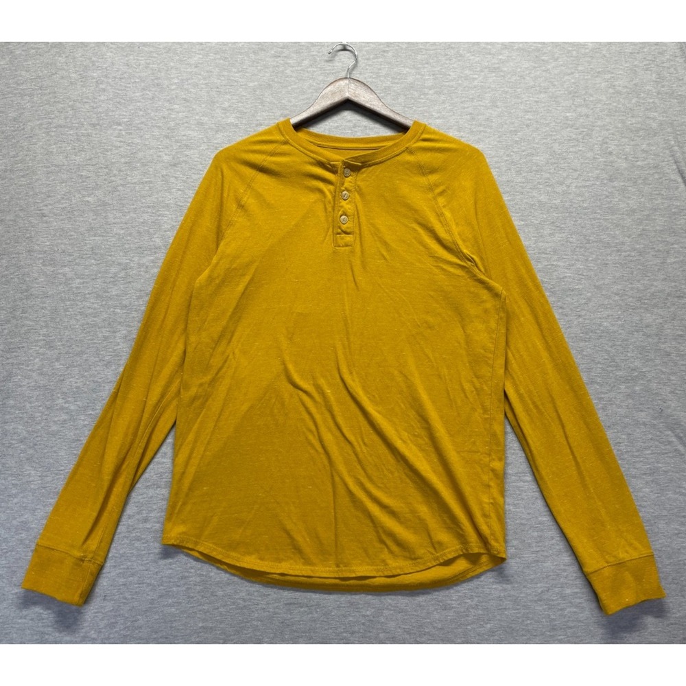 Goodfellow & Co Shirt Mens Medium Mustard Yellow Standard Fit Cotton Henley Neck